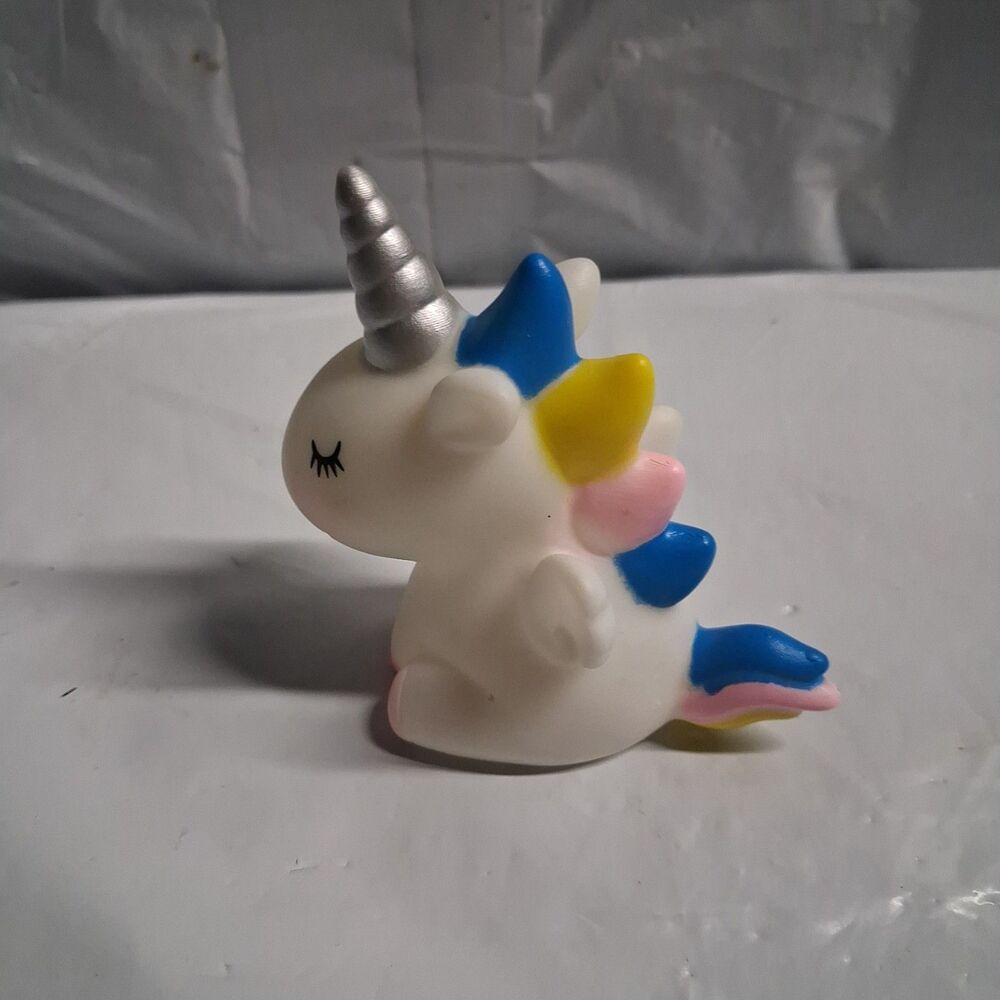 Unicorn Figurine Fantasy Collectible w/ Silver Horn, Rainbow Mane & Tail